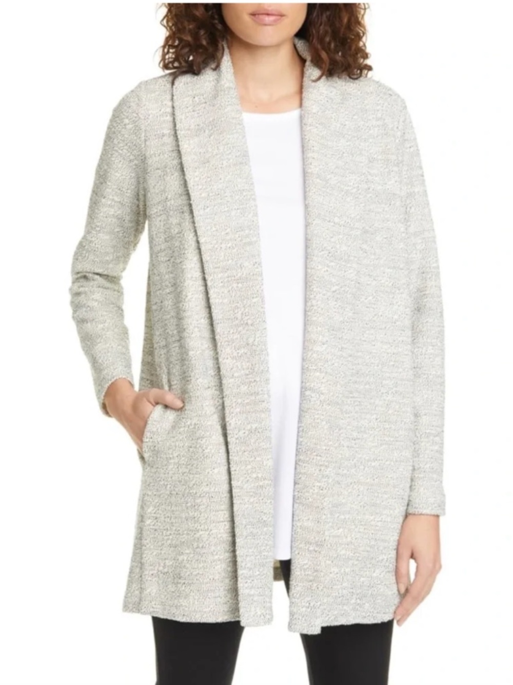 Eileen Fisher - Shawl Collar Open Front Speckled Texture Blazer Jacket - Large